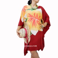 Bali Summer Clothes Poncho Top Dress Maroon Handpainting Flower Casual Fashion